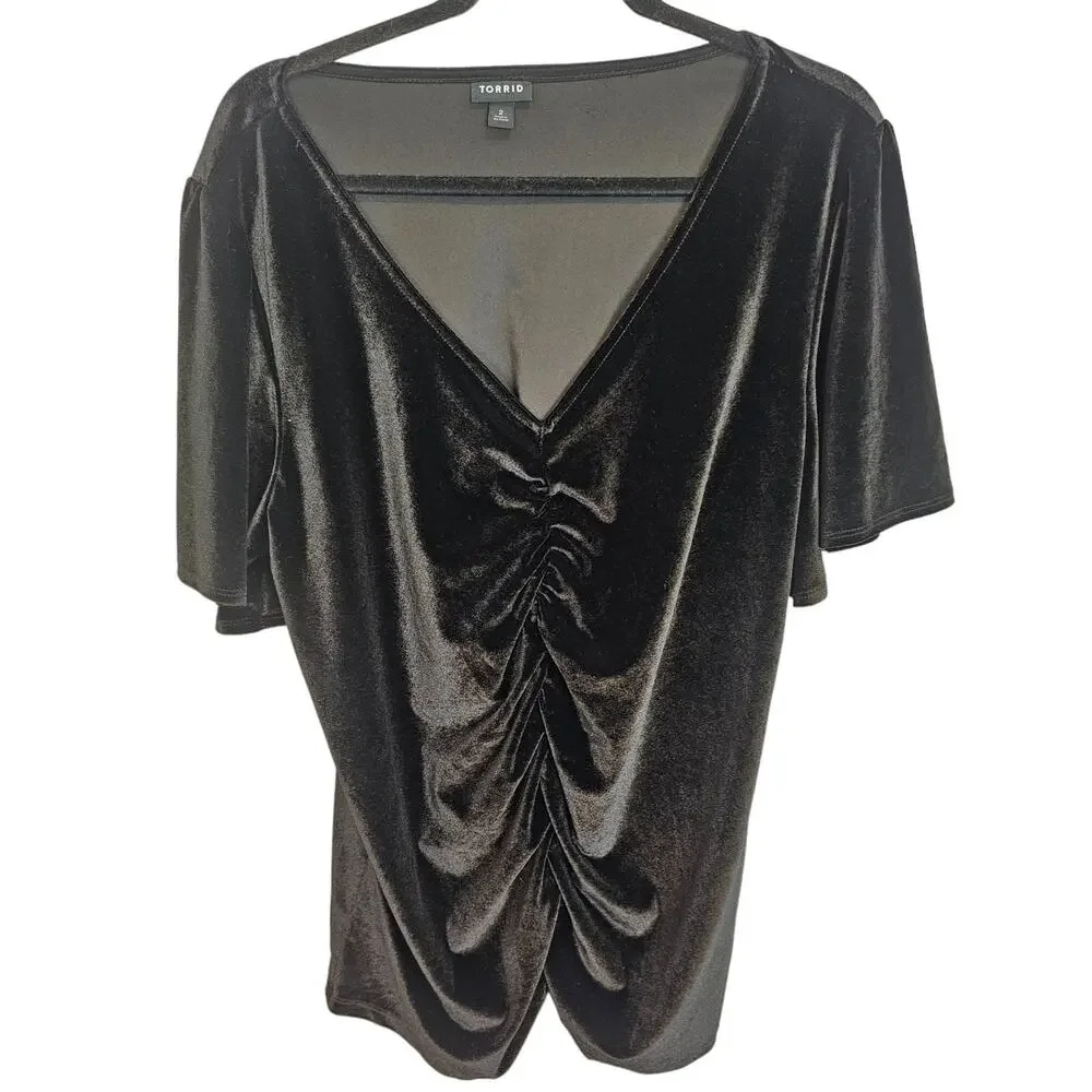 Torrid Velvet Ruched V-Neck Top Plus Size 2X Whimsigoth Witchy Vamp Stretch Goth